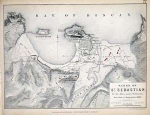 Mapa del sitio de San Sebastián, publicado por William Blackwood and Sons, Edimburgo y Londres, 1848